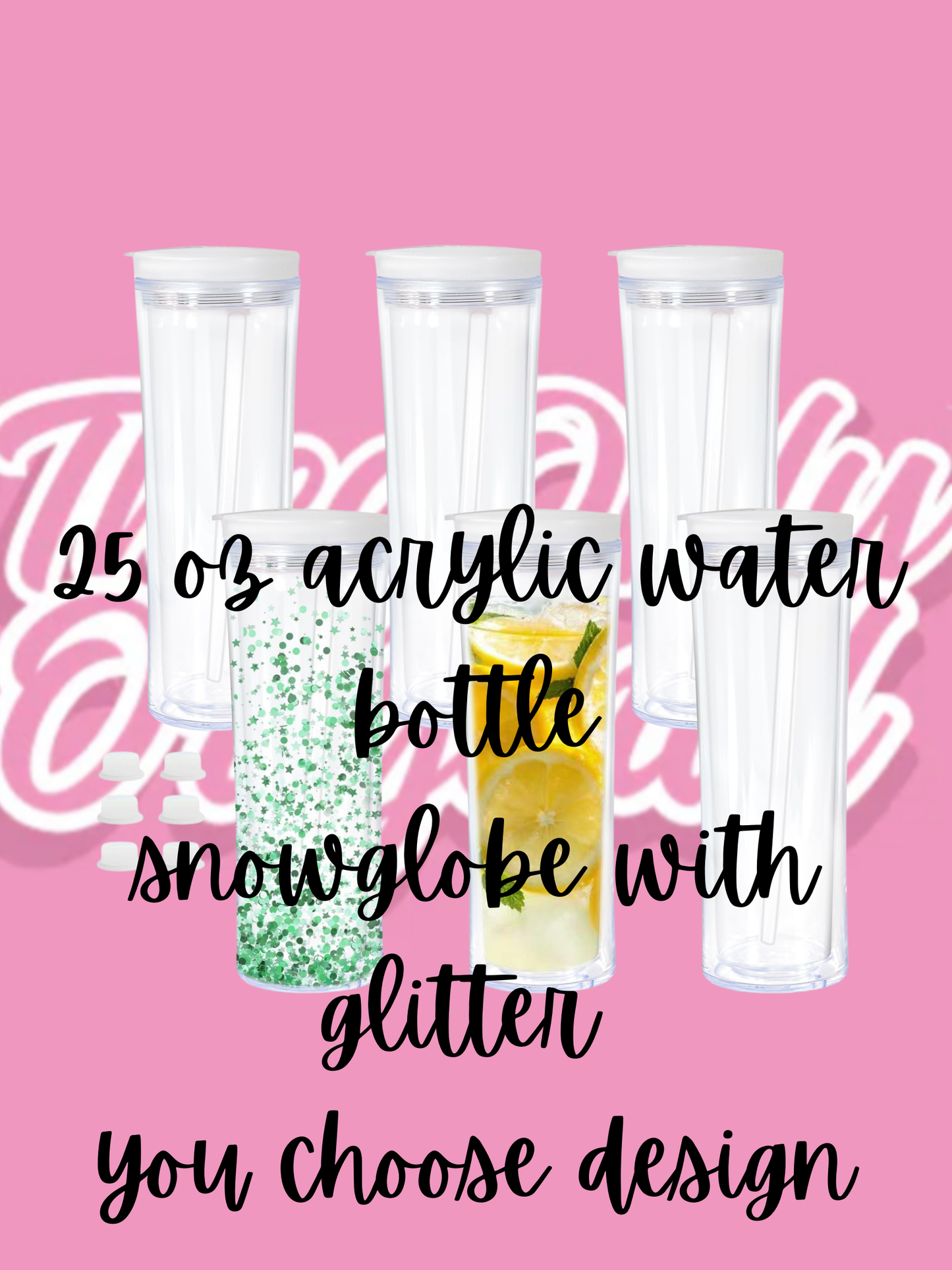 25 oz Acrylic waterbottle snowglobe- you choose design