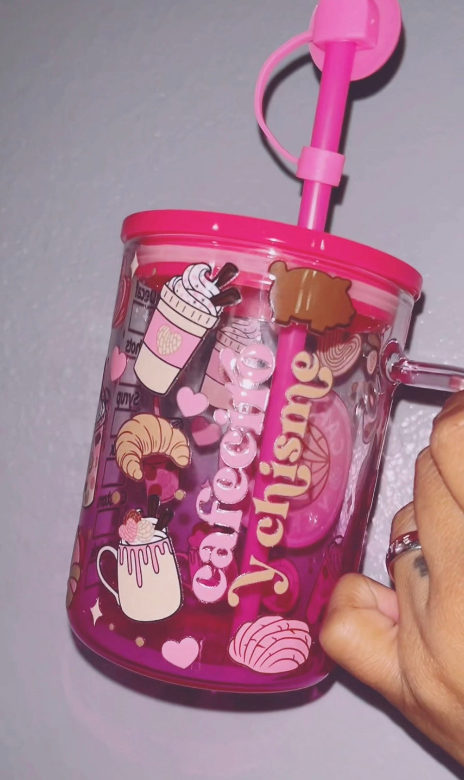 Cafecito y chisme mug with straw topper