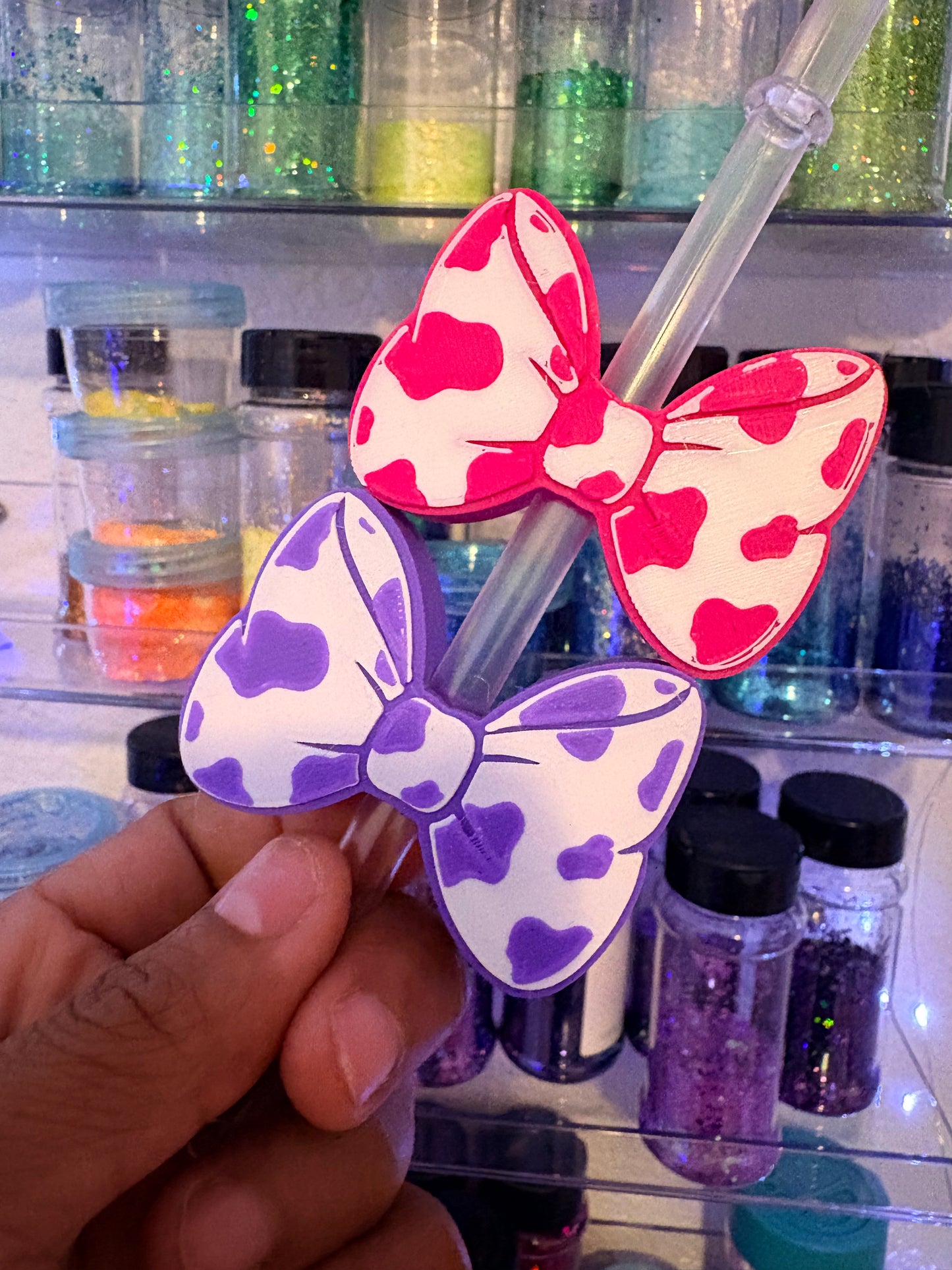 Large Cow Bow straw toppers