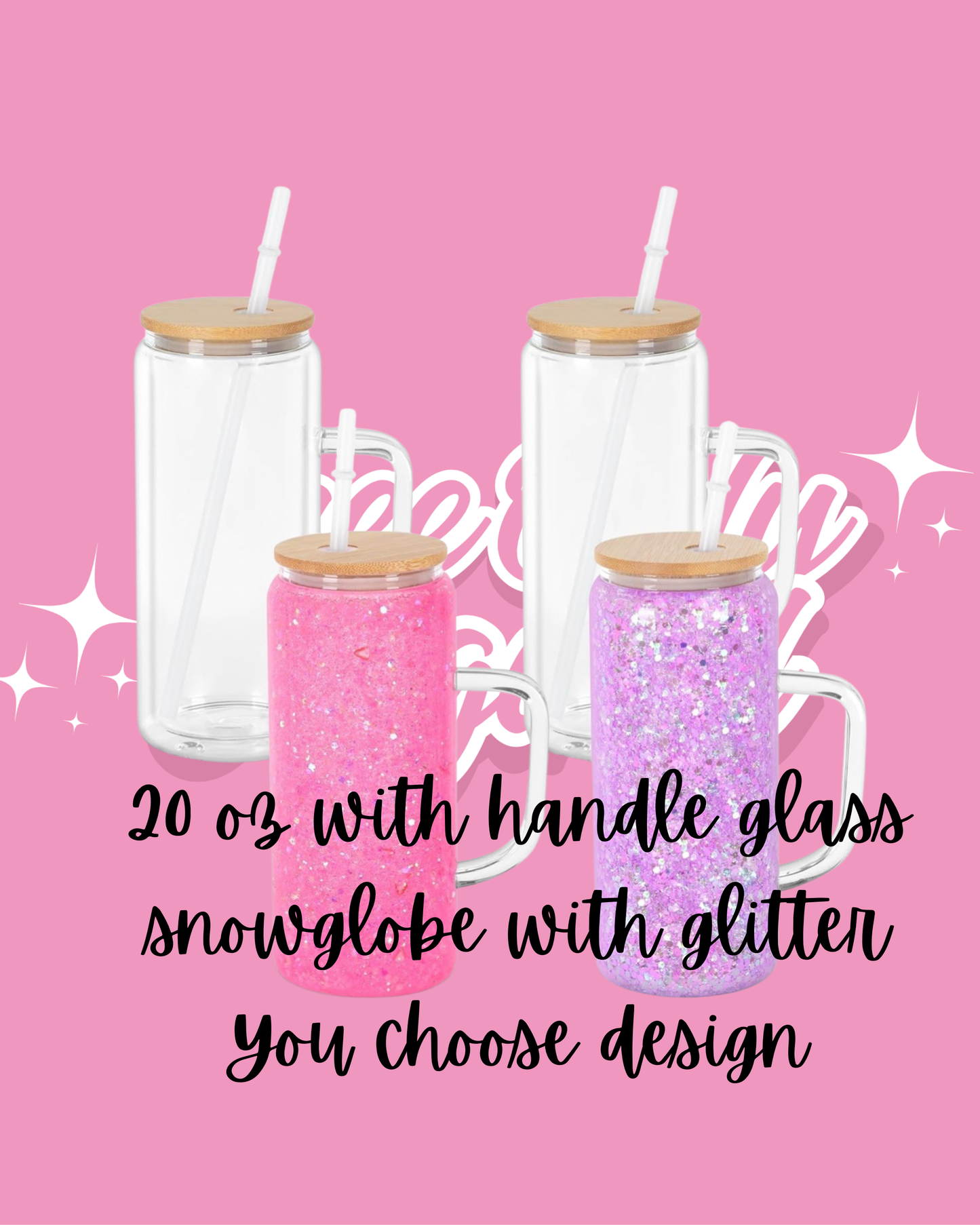 20 oz with handle glass Snowglobe- Pick your design