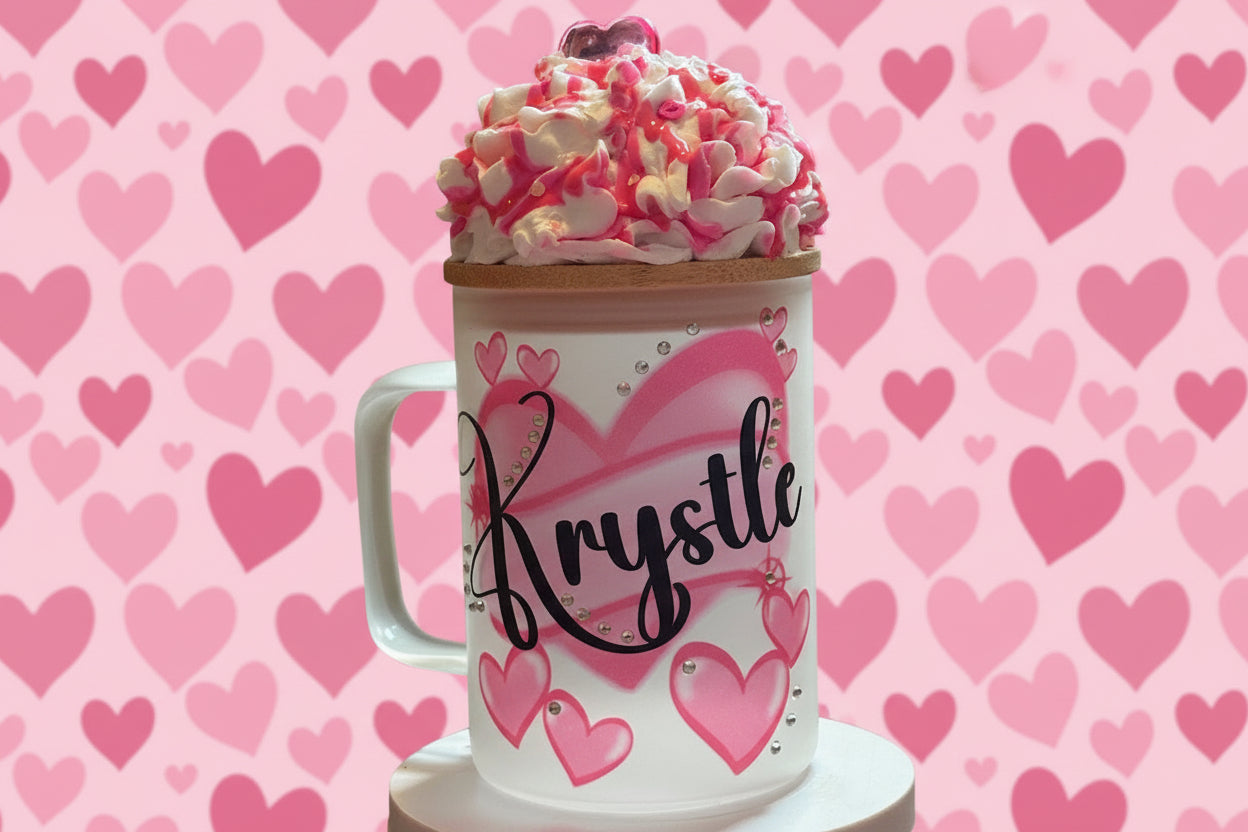 Customized Name cup Pink hearts