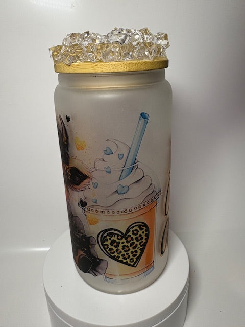 Ice coffee addict glass cup with ice topper