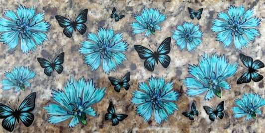 Blue flowers with butterflies